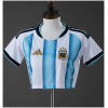 Womens Argentina Style Home Crop Top 2026 front view in sky blue and white stripes with gold AFA crest