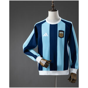 Mens Argentina blue striped long sleeve top with AFA crest front view