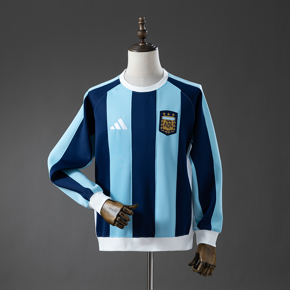 Mens Argentina Blue Long Sleeve Hoodie 2025 Mens Argentina blue striped long sleeve top with AFA crest front view