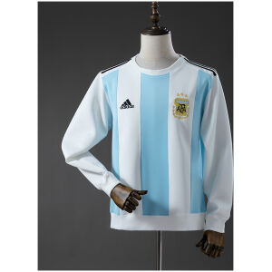 Argentina long sleeve hoodie in light blue and white stripes front view