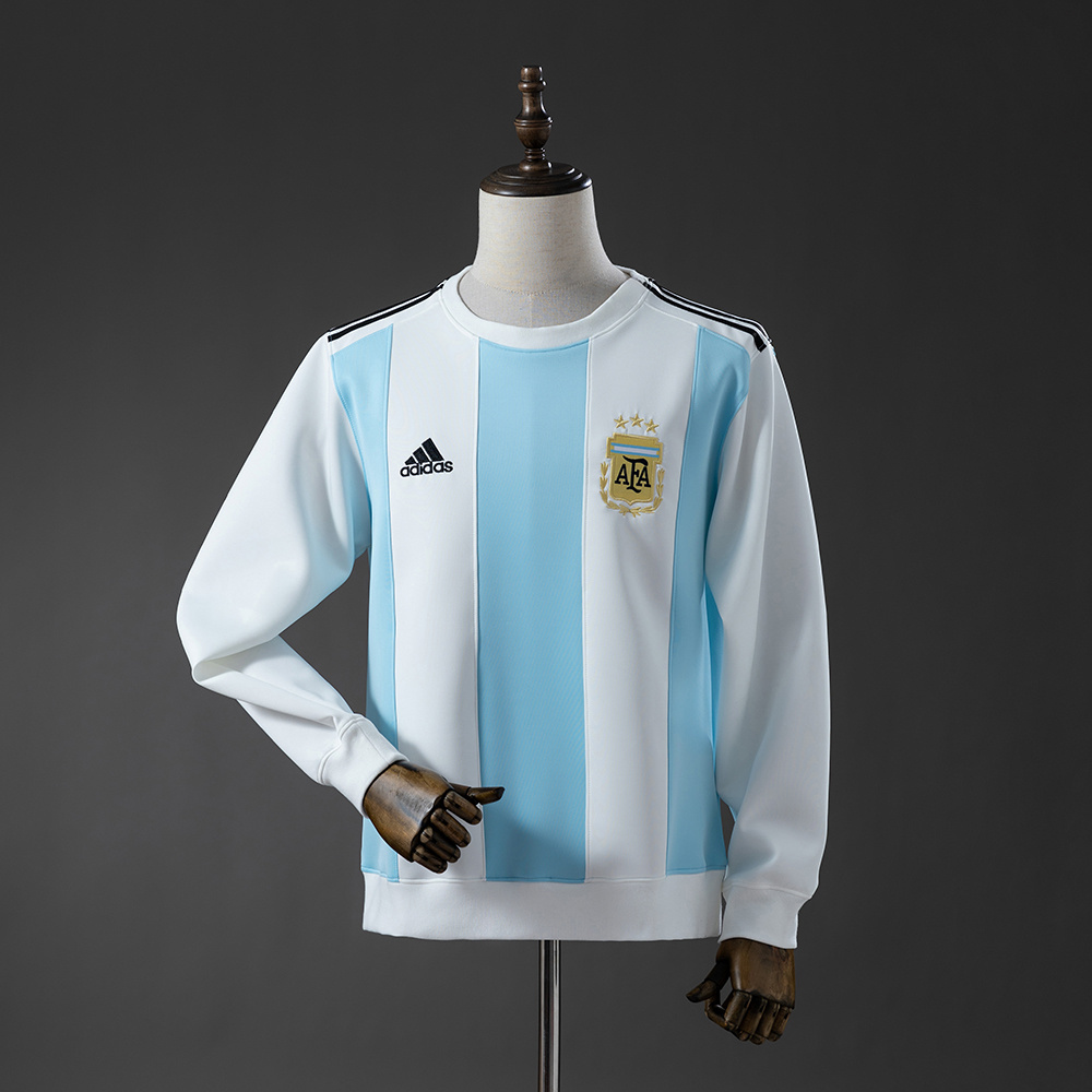 Mens Argentina Long Sleeve Hoodie 2025 Argentina long sleeve hoodie in light blue and white stripes front view