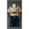 Kids Arsenal Retro Away Kit 2001/02 front view showing gold jersey with navy collar and matching shorts