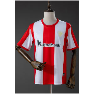 Mens Athletic Bilbao Style Retro Jersey 2025/26 red and white striped shirt front view with club crest