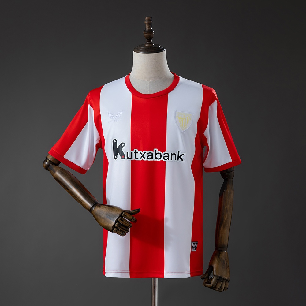 Mens Athletic Bilbao Style Retro Jersey 2025/26 Mens Athletic Bilbao Style Retro Jersey 2025/26 red and white striped shirt front view with club crest