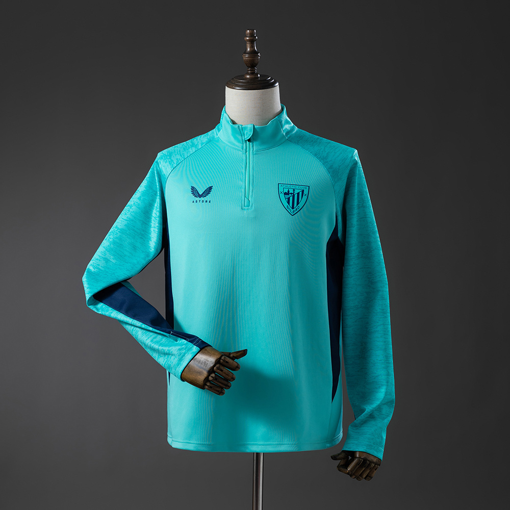Mens Athletic Bilbao Shirt Long Sleeve Training Kit Jersey 2026/27 Front view of the Mens Athletic Bilbao Long Sleeve Training Kit Jersey 2026/27 in aqua teal with quarter zip