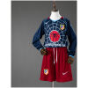 Kids Atletico Madrid Retro Long Sleeve Away Kit 2004/05 front view in navy with Spider-Man 2 graphic and red shorts