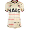 Womens Ipswich Town cream away jersey front view with black and red wavy stripes