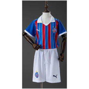Kids Bahia Away Kit 2026/27 Kids Bahia Away Kit 2026/27 full uniform set front view with tricolor striped jersey and white shorts