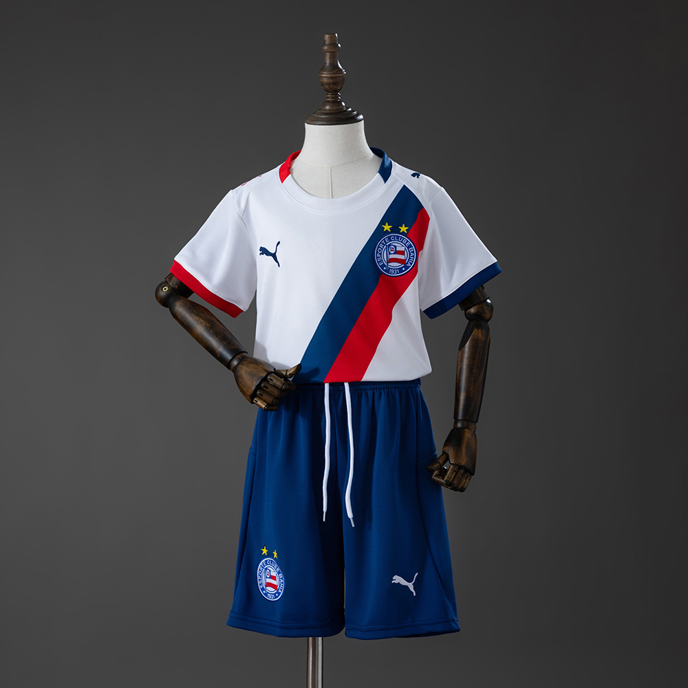 Kids Bahia Home Kit 2026/27 Kids Bahia Home Kit 2026/27 full uniform set front view with white diagonal sash jersey and blue shorts