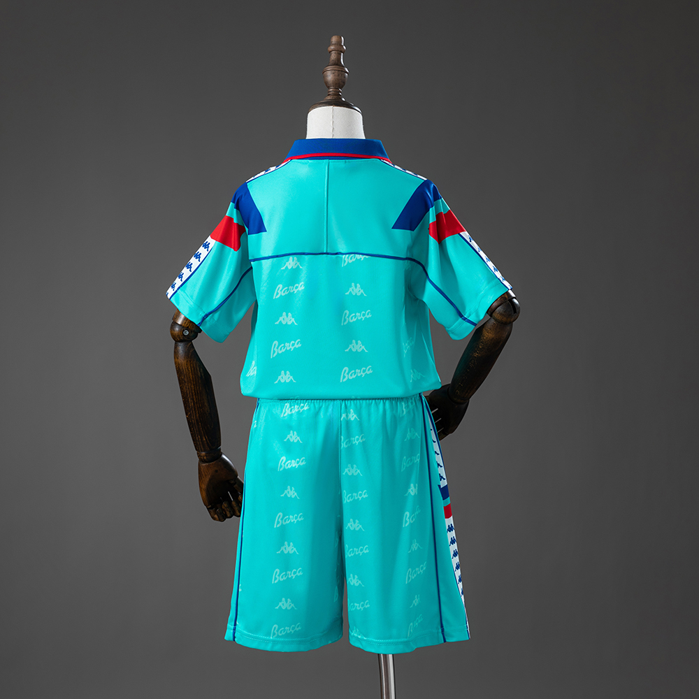 Kids Barcelona Retro Away Kit 1992/95 Kids Barcelona Retro Away Kit 1992/95 rear view of shirt and shorts
