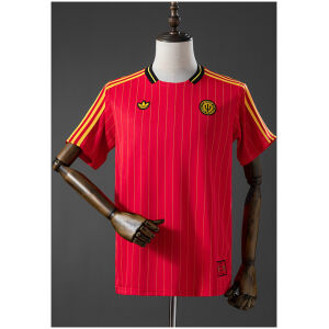 Red Belgium Terrace Icons T-shirt with yellow pinstripes front view