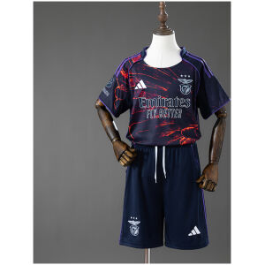 Kids Benfica Third Kit 2026/27 front view of navy shirt and shorts set
