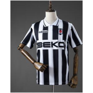 Mens Besiktas Retro Away Jersey 1996/97 front view in black and white stripes