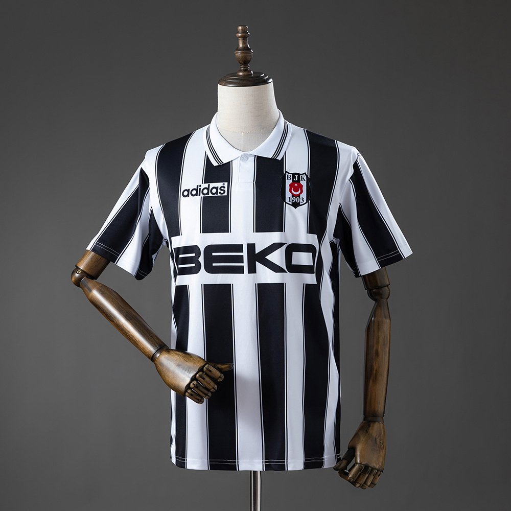 Mens Besiktas Retro Away Jersey 1996/97 Mens Besiktas Retro Away Jersey 1996/97 front view in black and white stripes