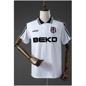 Mens Besiktas Retro Home Jersey 1996/97 front view in white with black stripes