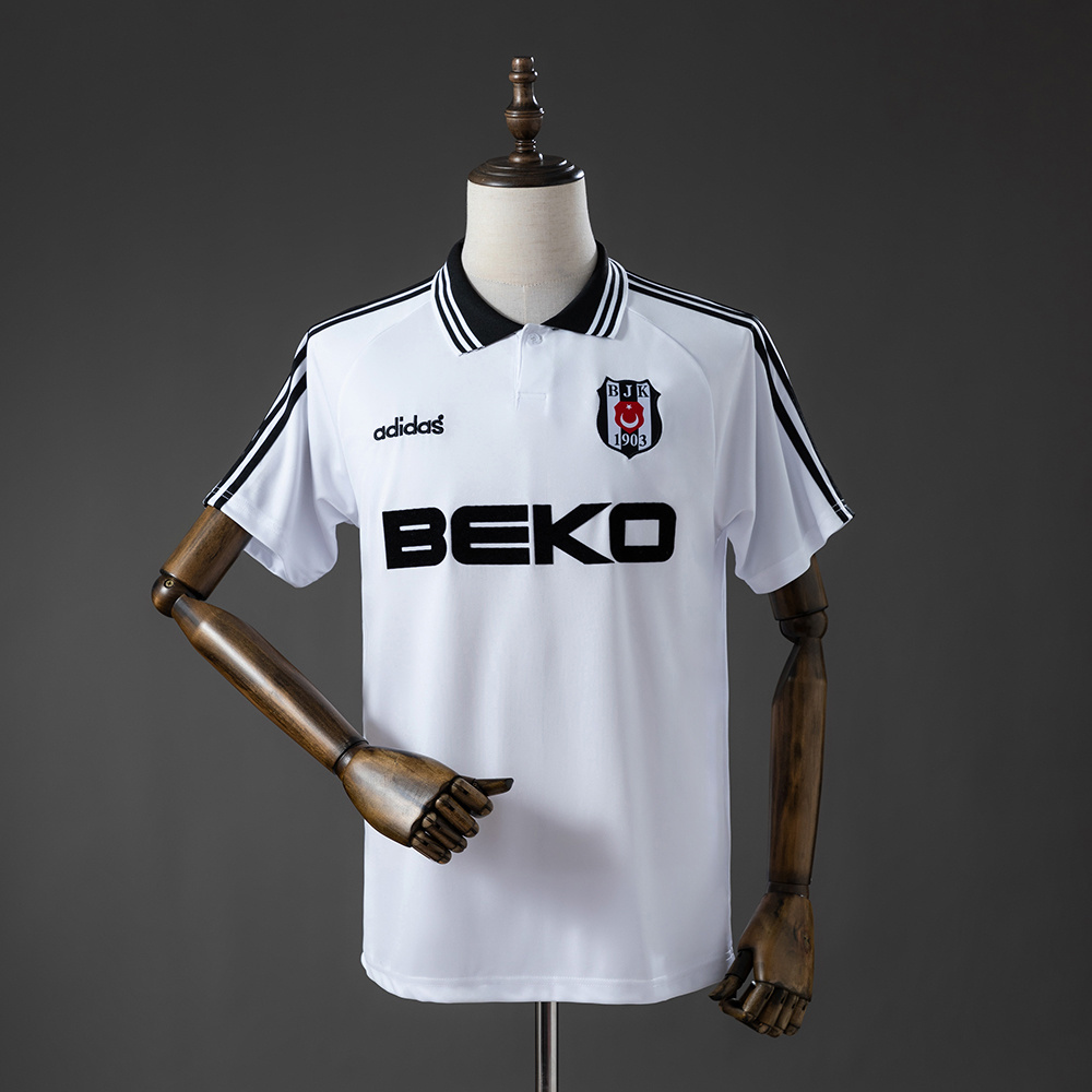 Mens Besiktas Retro Home Jersey 1996/97 Mens Besiktas Retro Home Jersey 1996/97 front view in white with black stripes