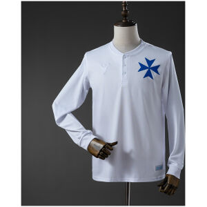 Front view of the Mens Blackburn Rovers 150Th White Long Sleeve Anniversary Jersey 2025/26 with blue Maltese cross