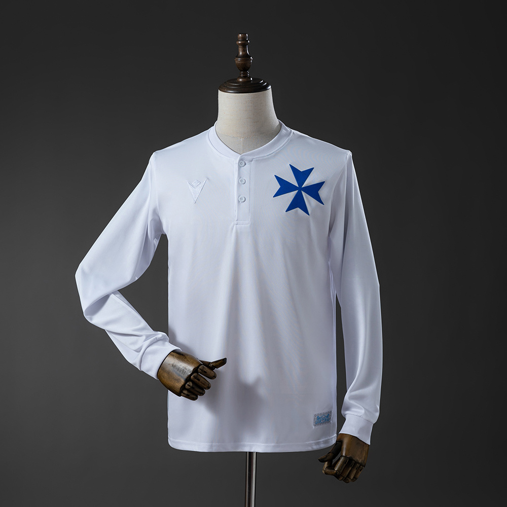 Mens Blackburn Rovers 150Th White White Long Sleeve Anniversary Jersey 2025/26 Front view of the Mens Blackburn Rovers 150Th White Long Sleeve Anniversary Jersey 2025/26 with blue Maltese cross