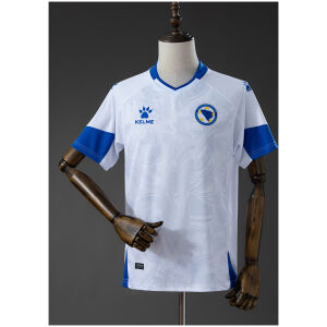 Mens Bosnia and Herzegovina Away Jersey 2026 front view in white and blue with tonal dragon pattern and crest