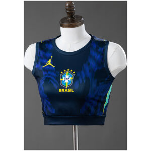 Womens Brazil Style Tank Top Away Crop Top 2026 front view in navy with cobalt streaks and CBF crest