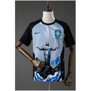 Mens Brazil Christ the Savior – Gray Jersey 2026 front view with Christ the Redeemer graphic and CBF crest