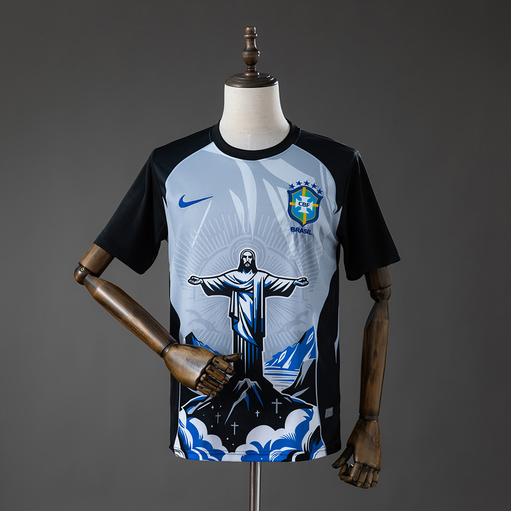 Mens Brazil Christ the Savior – Gray Jersey 2026 Mens Brazil Christ the Savior – Gray Jersey 2026 front view with Christ the Redeemer graphic and CBF crest