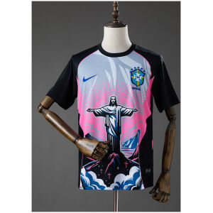 Mens Brazil Christ the Savior – Pink Jersey 2026 front view with neon pink halo graphic and CBF crest