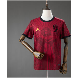 Mens Brazil Concept Brown Jersey 2026 front view in maroon brown with Christ graphic and crest