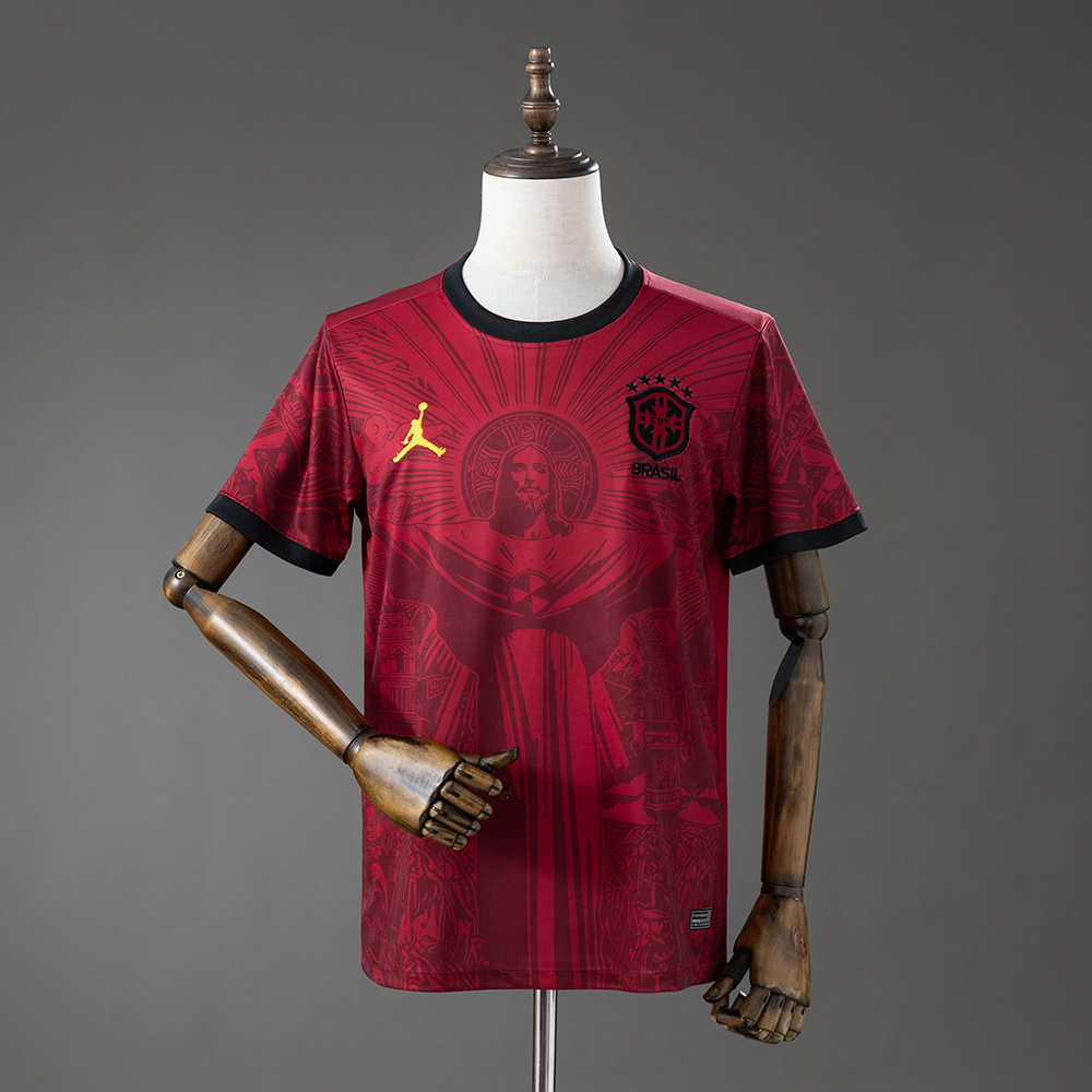 Mens Brazil Concept Brown Jersey 2026 Mens Brazil Concept Brown Jersey 2026 front view in maroon brown with Christ graphic and crest