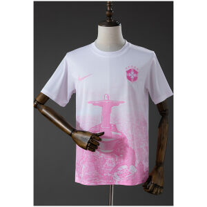 Mens Brazil Jesus Rose Jersey 2026 white and pink shirt front view on mannequin