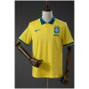 Front view of the Mens Brazil Shirt Polo 2026 in canary yellow with dark green polo collar and embroidered CBF crest on a mannequin.