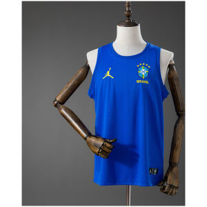 Front view of Mens Brazil Blue Training Kit Singlet Kits Jersey 2026 on mannequin showing CBF crest and Jumpman