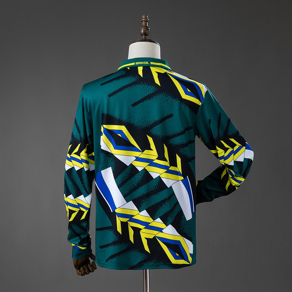 Mens Brazil Retro Long Sleeve Goalkeeper Jersey 1996/97 Mens Brazil Retro Long Sleeve Goalkeeper Jersey 1996/97 rear view showing authentic team styling