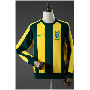 Brazil yellow and green striped long sleeve sweatshirt front view