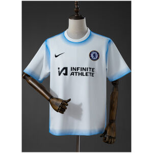 Mens Chelsea Casual Training Kit T-Shirt 2024/25 front view in white with sky blue gradient accents