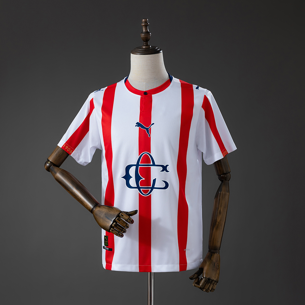 Mens Chivas de Guadalajara 120 Aniversario Jersey Mens Chivas de Guadalajara 120 Aniversario Jersey front view with red and white stripes and retro crest