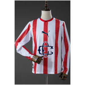 Mens Chivas de Guadalajara 120 Aniversario Long Sleeve Jersey Mens Chivas de Guadalajara 120 Aniversario Long Sleeve Jersey front view with red stripes and retro crest