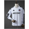 Front view of the Mens Colo Colo Long Sleeve Home Jersey 2026/27 in white with black stripes and long sleeves
