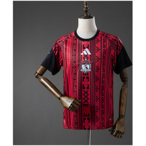 Mens Colo Colo Pre-Match Jersey 2026/27 Front view of the Mens Colo Colo Pre-Match Jersey 2026/27 in red and black with Mapuche textile patterns