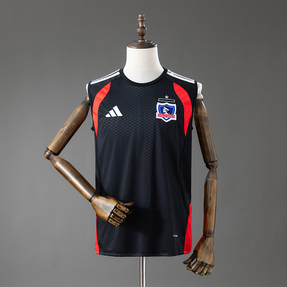 Mens Colo Colo Black Training Kit Jersey 2026/27 Mens Colo Colo Black Training Kit Singlet Kits Jersey 2026/27 black sleeveless training top front view with crest