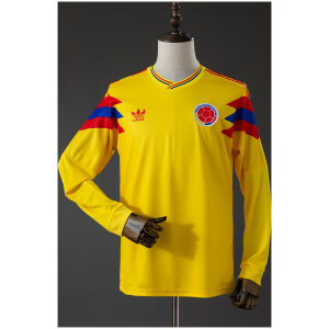 Mens Colombia Originals Retro Long Sleeve Home Jersey 1990 yellow shirt front view on mannequin