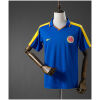 Front view of the Mens Colombia World Cup Retro Away Jersey 1998 in royal blue with yellow shoulder panels and polo collar