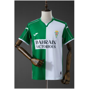 Front view of the Mens Cordoba Style Retro Jersey 2025/26 with green and white half-and-half design