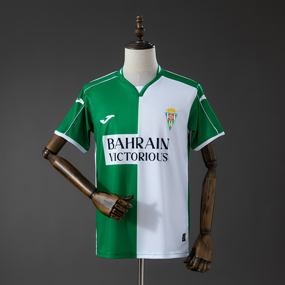 Mens Cordoba Style Retro Jersey 2025/26 Front view of the Mens Cordoba Style Retro Jersey 2025/26 with green and white half-and-half design