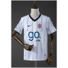 Front view of the Mens Corinthians Pre/Season Retro Home Jersey 2009 in white with black pinstripes and go. VISA sponsor