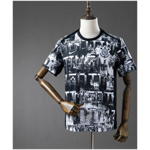 Mens Corinthians Pre-Match Jersey 2026/27 Black Corinthians pre-match shirt with pixel print and club badge front view