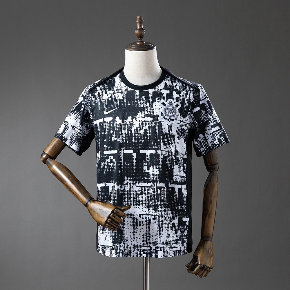 Mens Corinthians Pre-Match Jersey 2026/27 Black Corinthians pre-match shirt with pixel print and club badge front view