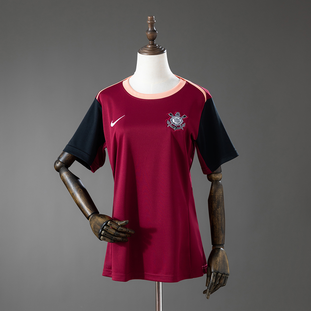 Womens Corinthians Maroon Training Kit Jersey 2026/27 Front view of Womens Corinthians Maroon Training Kit Jersey 2026/27 on mannequin with black sleeves