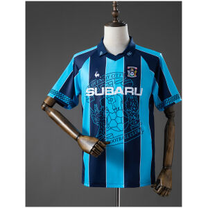 Mens Coventry City Retro Home Jersey 1997/98 Front view of the Mens Coventry City Retro Home Jersey 1997/98 in sky blue and navy stripes with Subaru sponsor