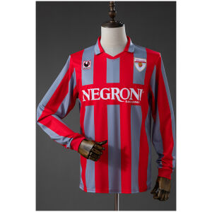 Mens Cremonese Retro Long Sleeve Home Jersey 1995/96 front view with red and grey stripes and Negroni sponsor